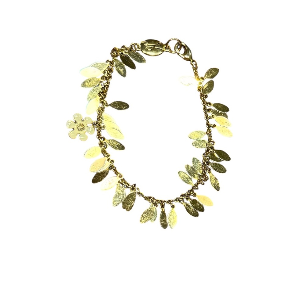 Vintage Y2K Lee Angel Delicate Gold Leaf Bracelet w/ White enamel flower
